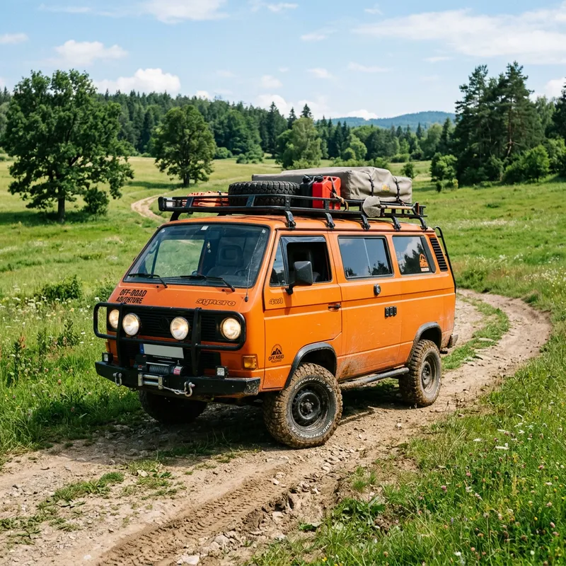 Off-Road Van with Round Headlamps and Orange Body Color
