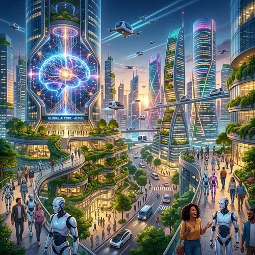 Futuristic AI World: Tech Meets Nature