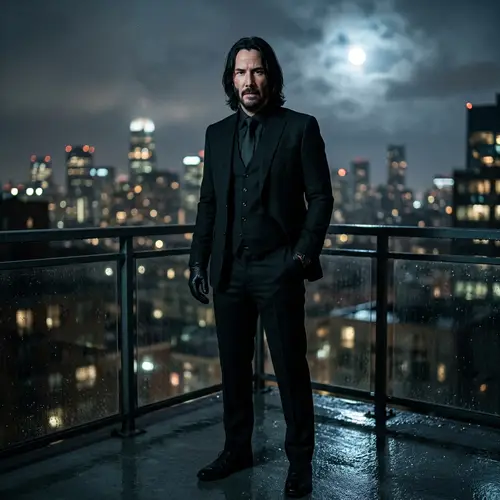 Captivating Man in Sleek Black Suit | Action Movie Character Look