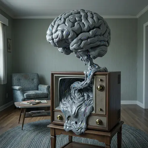 Vintage TV Spewing Information Goo | Mid-Century Living Room Art