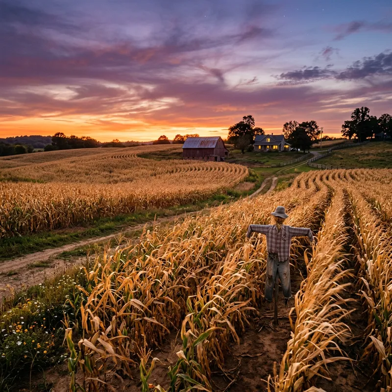 Vibrant Cornfield Sunset: Stunning Farm Landscape Vibrant Cornfield Sunset: Stunning Farm Landscape