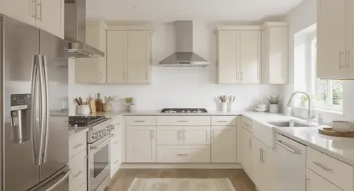 Modern Kitchen with Bungalow Beige Cabinets