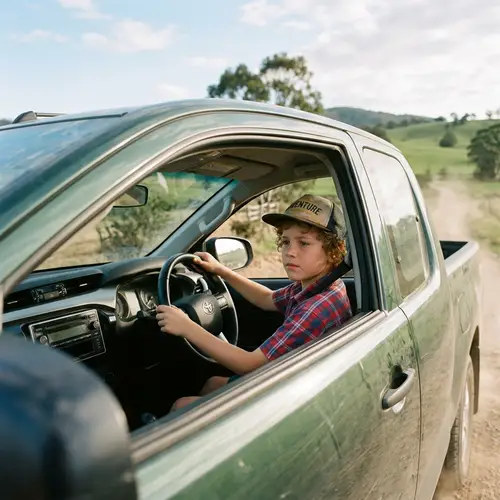 Young Boy Driving a Toyota Truck