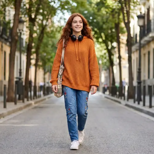 Stylish 16-Year-Old Caucasian Girl with Red Hair - Trendy Outfit