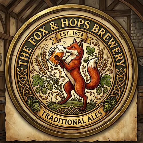 Heraldic Emblem of a Fox Drinking Beer for Brewery