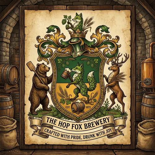 Hop Fox Brewery Coat of Arms: Hop-Filled Design