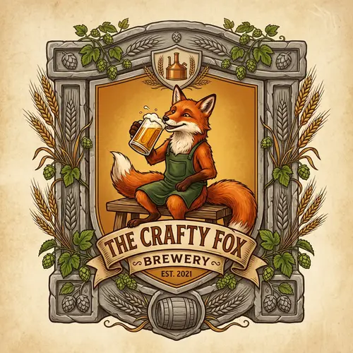 Craft Beer Brewery Coat of Arms with Celebrating Fox