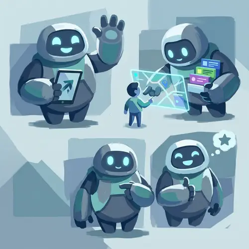 Friendly Oversized Mascot in Material Design Style