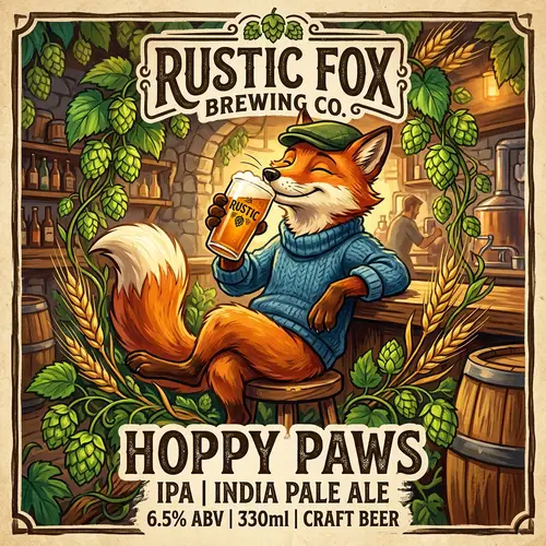 Craft Beer Fox Label Illustration for Brewery