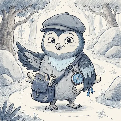 Friendly Mascot Guide: Trustworthy and Wise Design in Blue & Grey