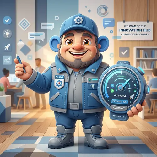 Expertise Guide Mascot | Blue & Grey Material Style Aesthetics