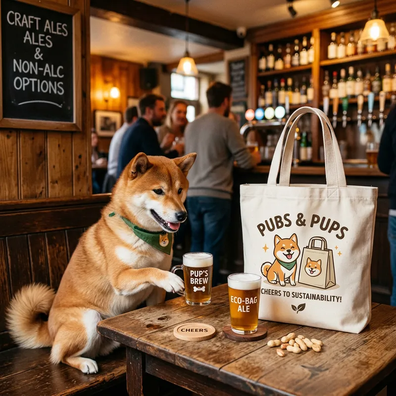 Shiba Inu and GVÖ Collection Bag Enjoying Beer at Pub