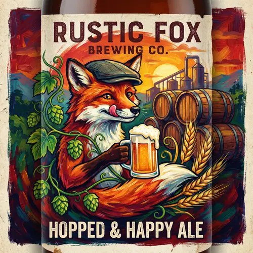 Craft Beer Brewery Label Design with Fox and Barley