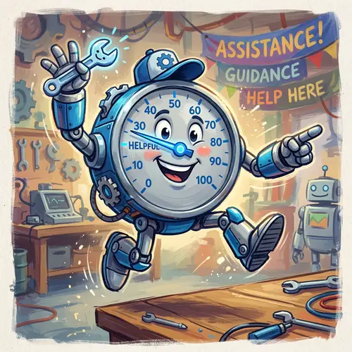 Anthropomorphic Gauge - Friendly Mascot in Blue and Grey