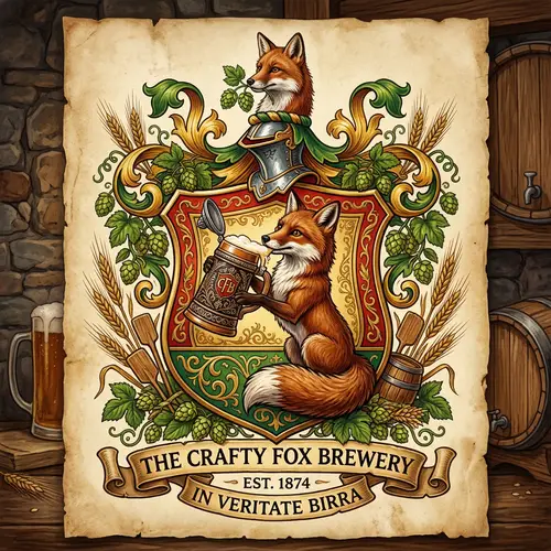 Crafting a Fox-Inspired Brewery Coat of Arms with Traditional Beer Stein Design