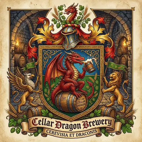 Medieval Coat of Arms Design for Brewery | Cellar Dragon & Frothy Beer