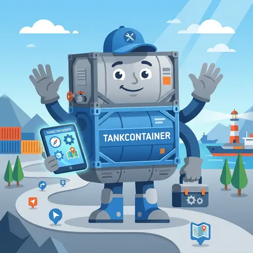 Tankcontainer - Friendly Blue Mascot in Material Design Style