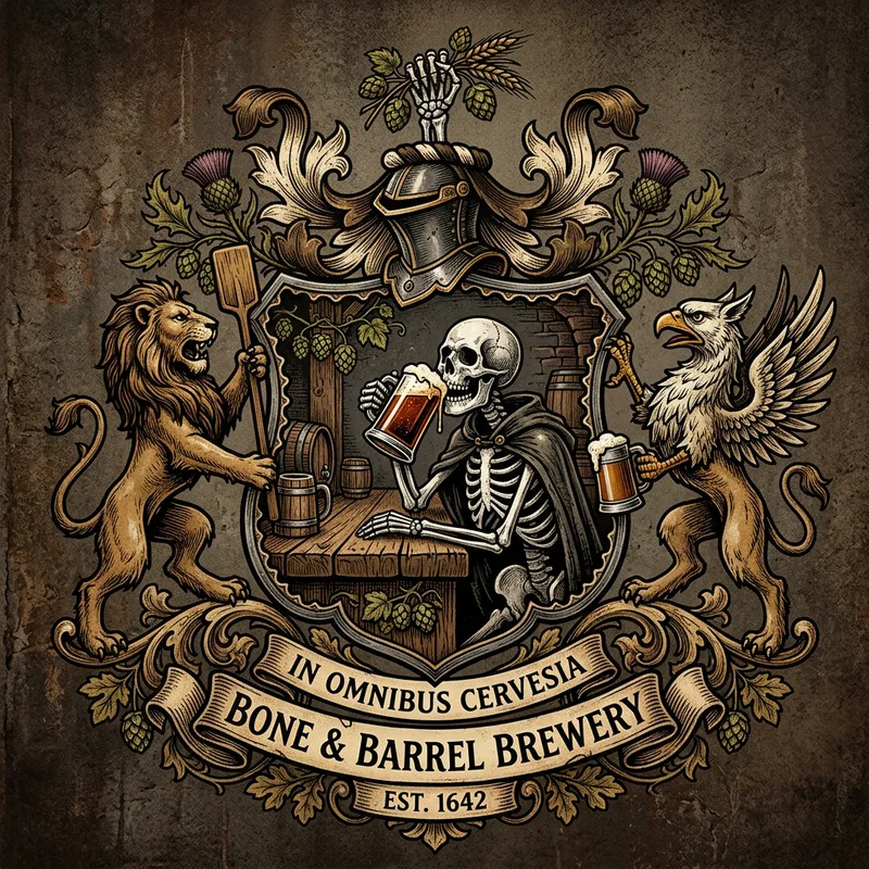 Skeleton Drinking Beer: Coat of Arms for Brewery