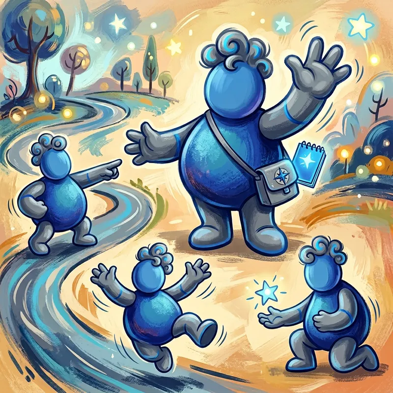 Playful Blue and Grey Mascot Design | Guide and Helper Playful Blue and Grey Mascot Design | Guide and Helper