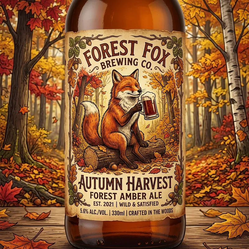 Brewery Beer Label featuring a Fox enjoying a drink