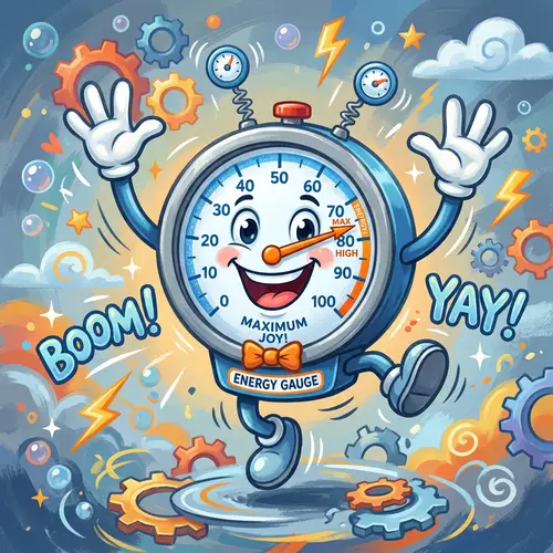 Playful and Whimsical Gauge Mascot Design in Blue and Grey