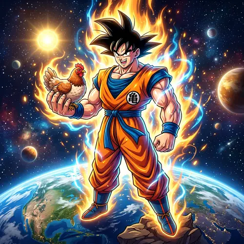 Muscular Cartoon Man Holding Chicken on Earth | Character Name SEO