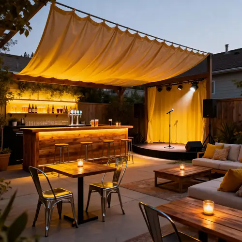 Cozy Backyard Design with Bar & Relaxation Area