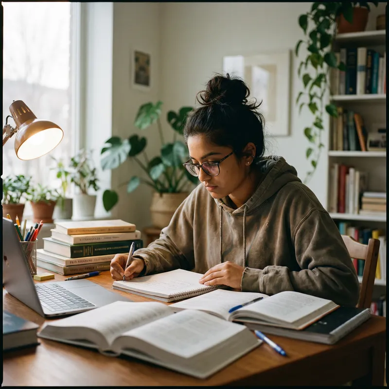 Serious Asian Woman Studying