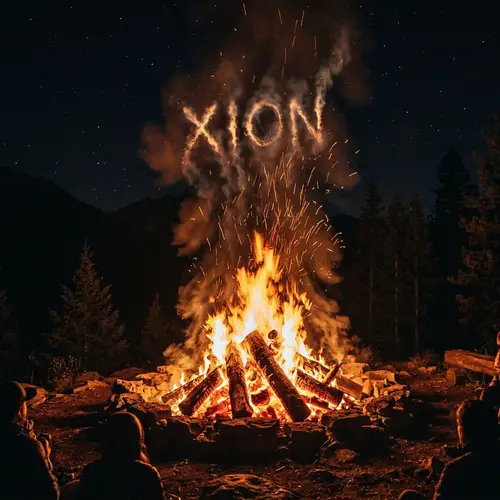 Dramatic Night Scene: Roaring Fire and Ethereal Smoke