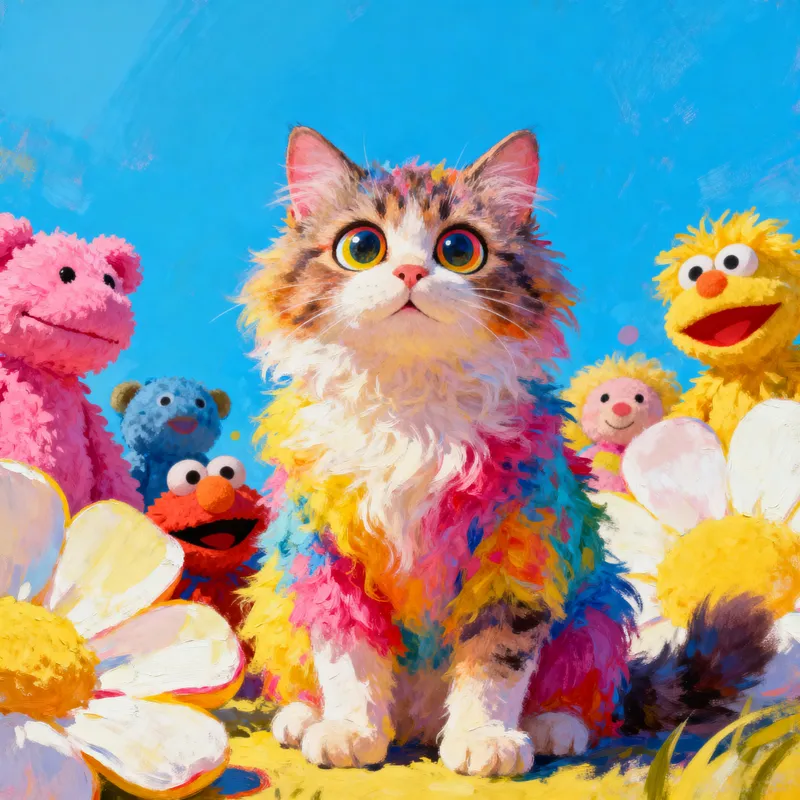 Whimsical Muppet Cat Art: A Colorful Transformation
