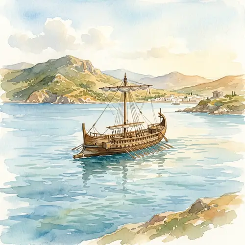 Watercolor Theseus Ship From a Distance