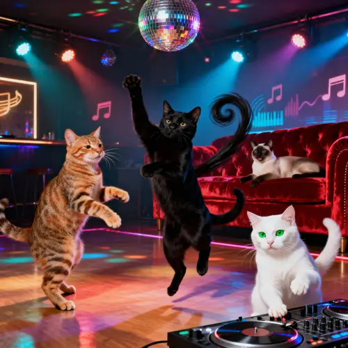 Cats Partying at Nightclub: Feline Fun on the Dancefloor