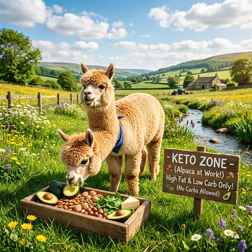 Alpaca on Keto Diet in Idyllic Countryside Setting
