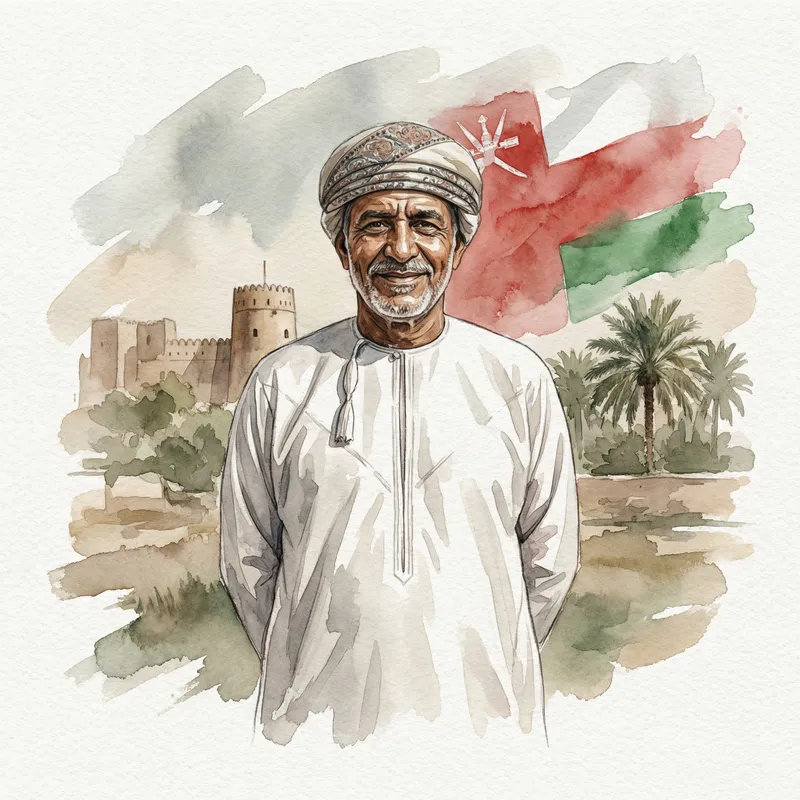 Omani Man in Traditional Attire - Watercolor Art