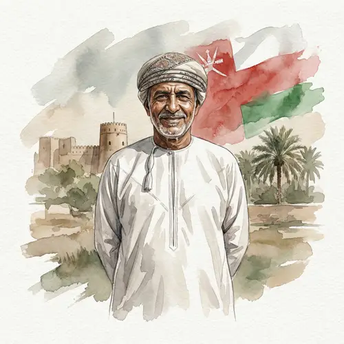 Omani Man in Traditional Attire - Watercolor Art