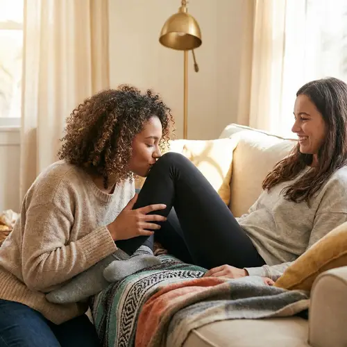 Intimate Moments: Woman Kissing Girlfriend's Legs