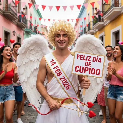 Cupid Costume with Date and Curly Yellow Wig