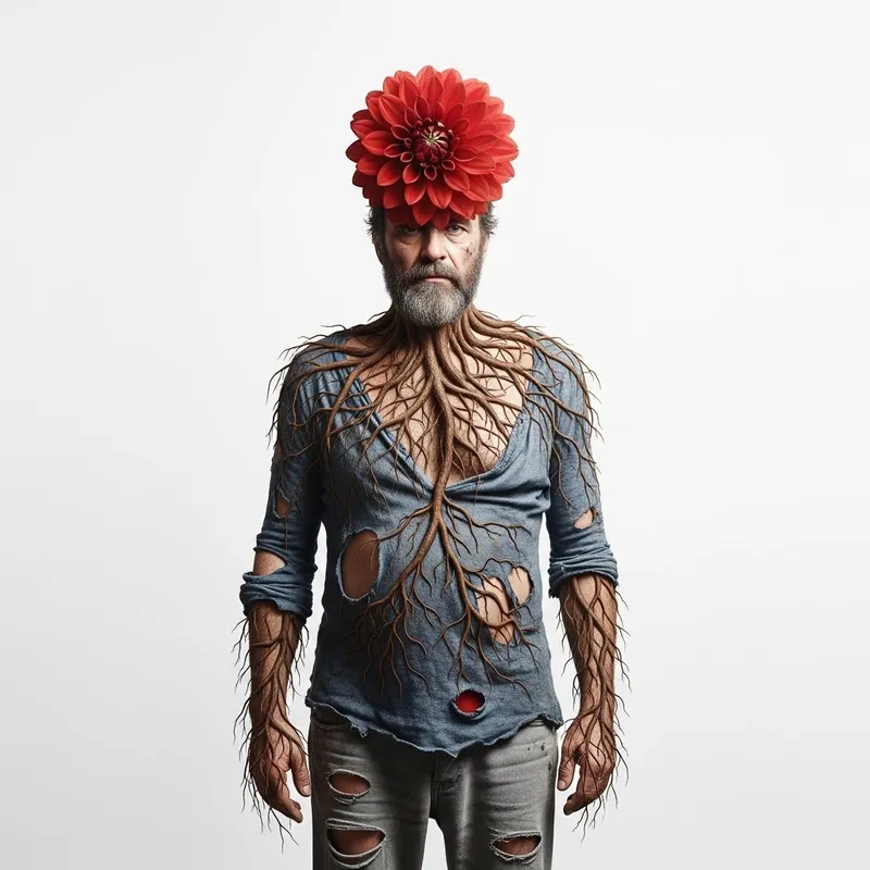 Artistic Portrait of a Man with Dahlia and Roots