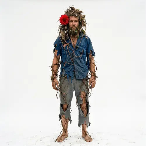 Artistic Portrait of a Man with Dahlia and Roots