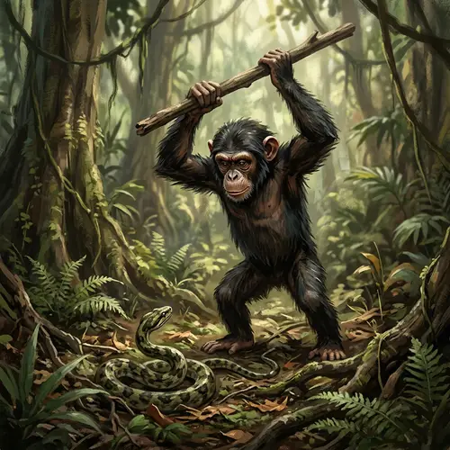 Concept Art of Chimpanzee Battling a Snake