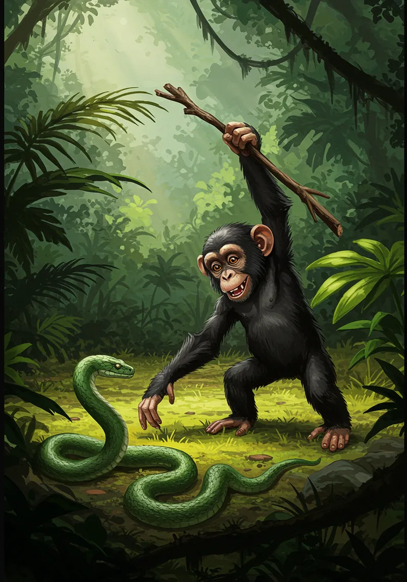 Concept Art of Chimpanzee Battling a Snake