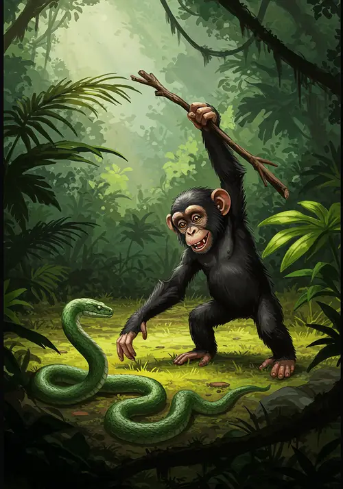 Concept Art of Chimpanzee Battling a Snake