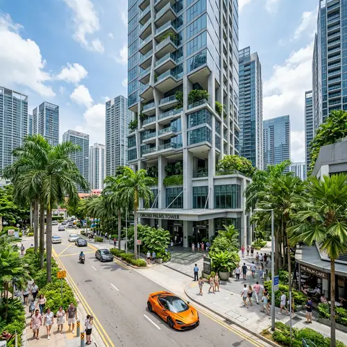 Vibrant Urban Landscape with Tropical Architecture