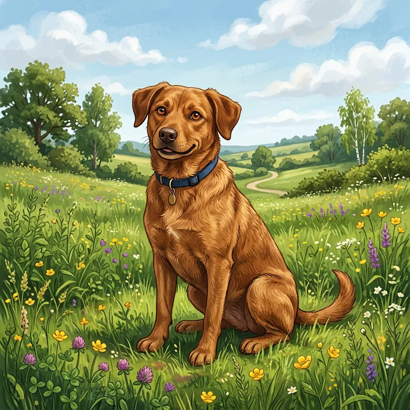 Beautiful Russet-Brown Dog Playing in Field Beautiful Russet-Brown Dog Playing in Field