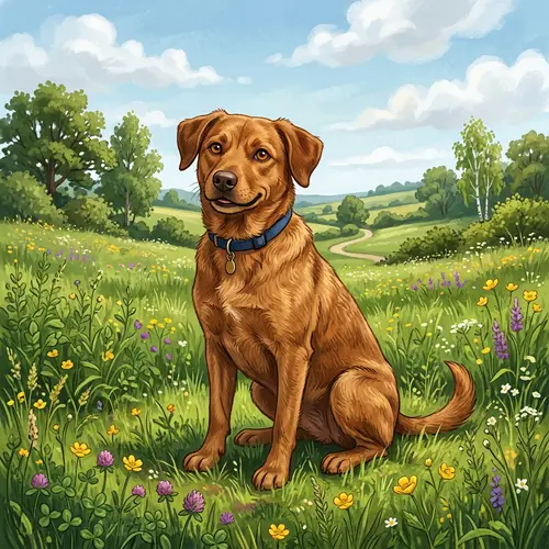 Medium-Sized Russet-Brown Dog in Green Field