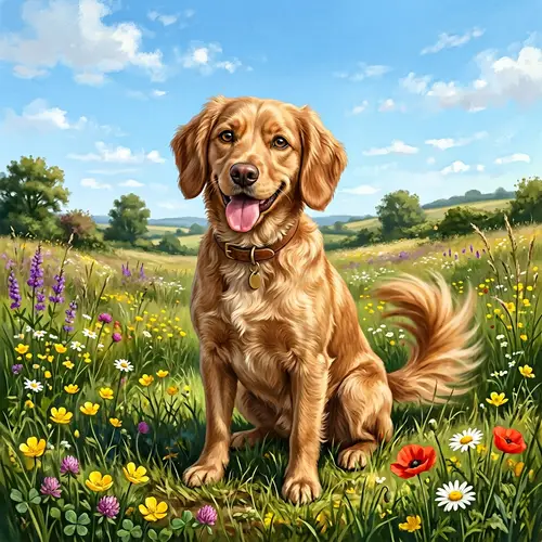Medium-Sized Dog with Wavy Fur in Light Brown | Sunny Meadow Illustration