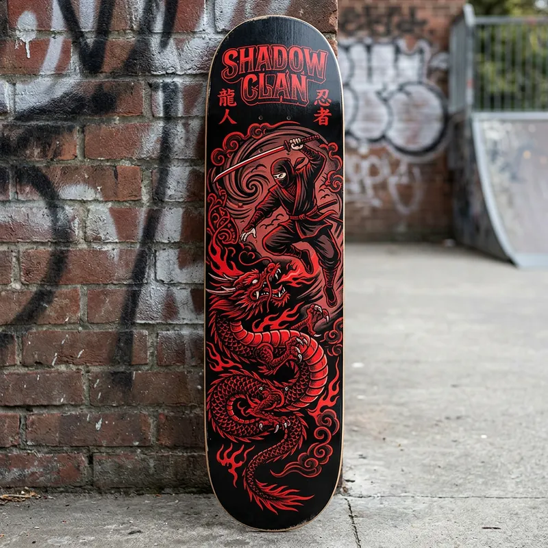 Dragon Ninja Skateboard Deck in Red & Black
