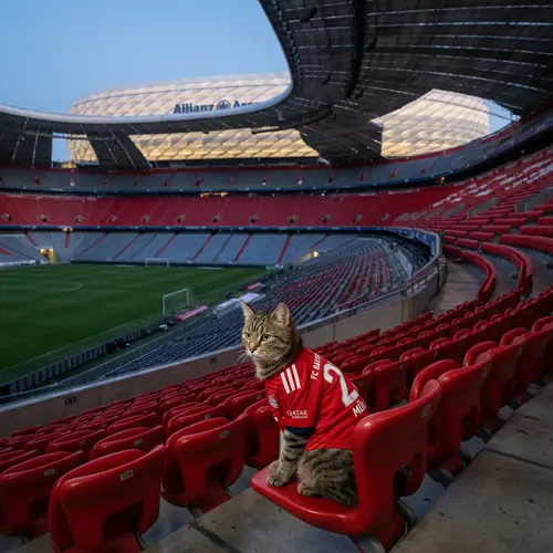 Cat in Bayern Munich Jersey at Allianz Arena Stands