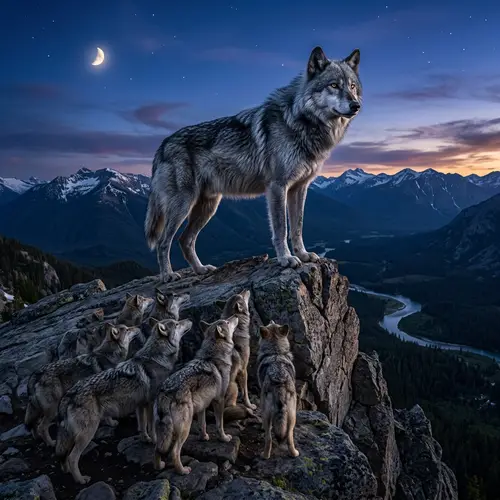 Hero Alpha Wolf - Commanding Figure in Twilight Sky