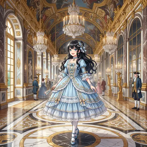 19-Year-Old Anime Girl in Elegant Castle Setting | Versailles-Like Fashion